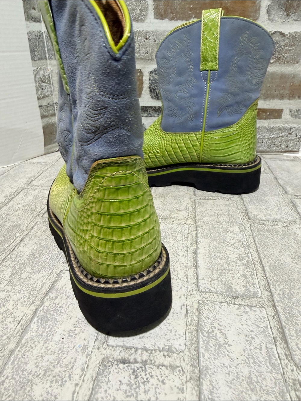 ariat fatbaby womens size 7.5B shoes green blue croc western cowboy boots - Picture 7 of 9